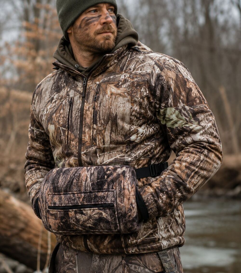 Arctic Outdoors Hand Warmer Camo Fleece Hunting Muff Made in USA Waist Strap